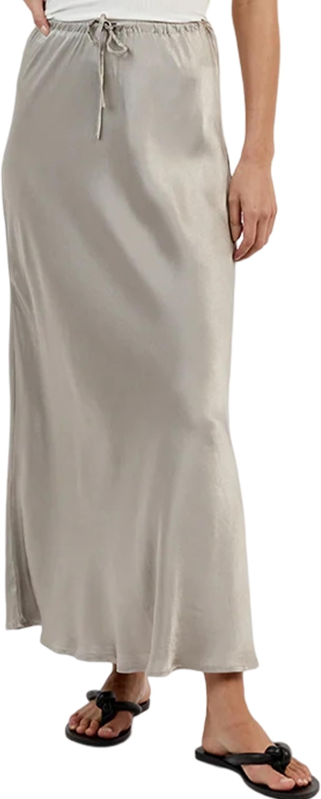 SAFRISIORWomen Drawstring High Waist Midi Skirt Satin Bias Cut Maxi Long Skirts Casual Solid Summer Going Out Skirts
