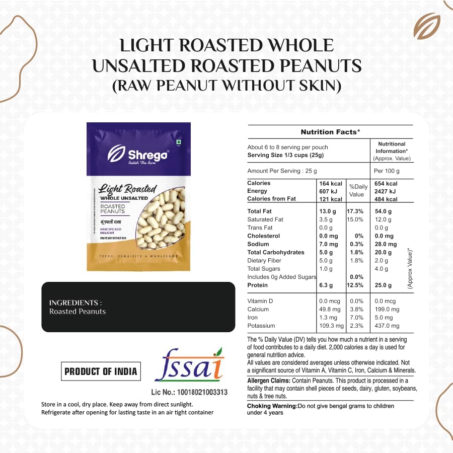 Image of Shrego Peanut Plus Light Roasted Whole Peanut Unsalted 360g (Vacuum Packed) (Pack of 3)