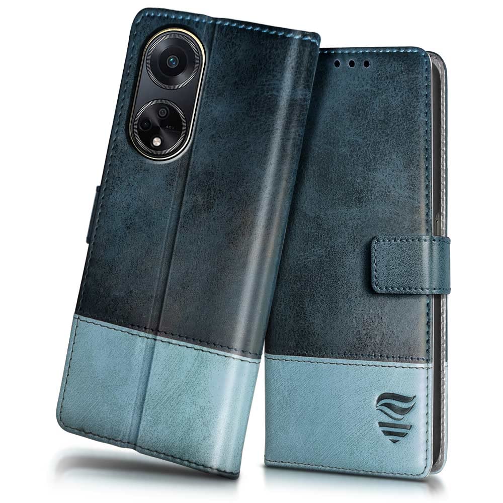 FLIPPED Vegan Leather Flip Case Back Cover for Oppo F23 5G (Flexible, Shock Proof | Hand Stitched Leather Finish | Card Pockets Wallet & Stand | Blue with Aquamarine) (B0C627ZGT7) Amazon Price History, Amazon Price Tracker