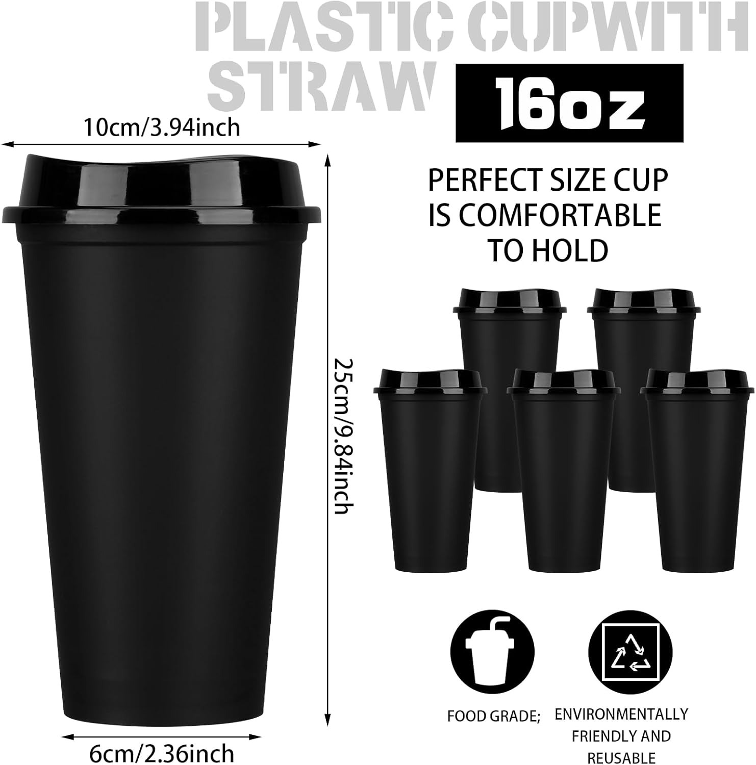 Domensi 15 Pack Reusable Coffee Cups with Lids 16 oz Disposable Travel Cups Bulk Plastic to Go Coffee Tumblers for DIY Hot Cold Drink Party Favors Coworker, Microwaveable (Black) - Image 2