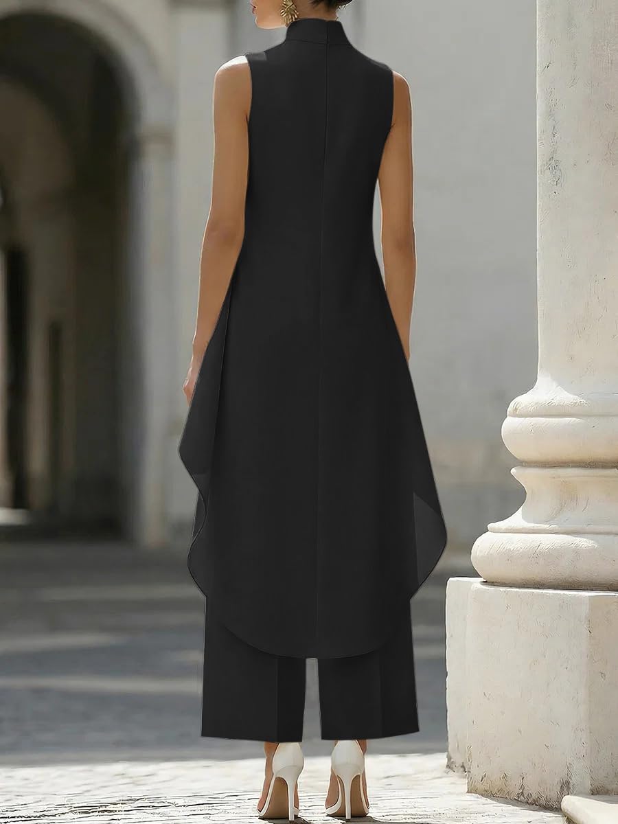 shownicer Completo Donna Estiva Senza Maniche Irregolare Top E 7/8 Pantaloni Due Pezzi Set Casual Leggera