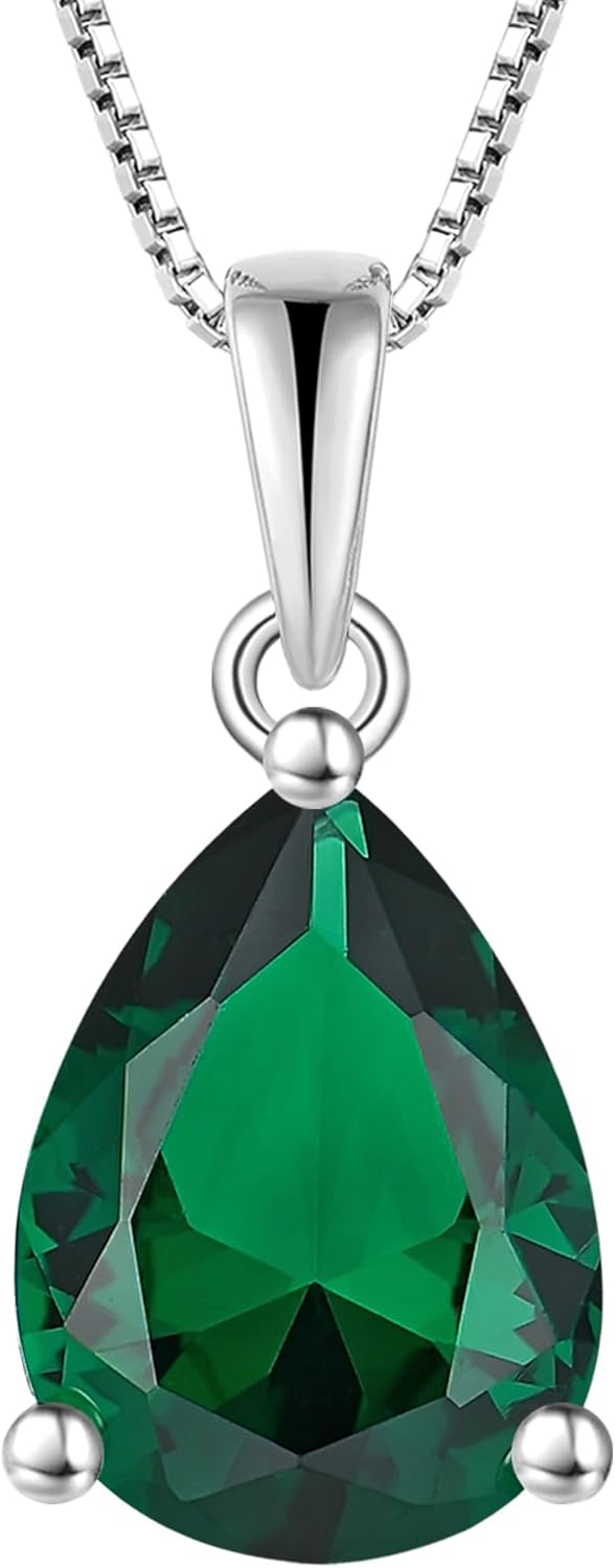 YL Teardrop Necklace 925 Sterling Silver Solitaire Pendant 9x12 MM Pear Cut Birthstone Jewelry for Women