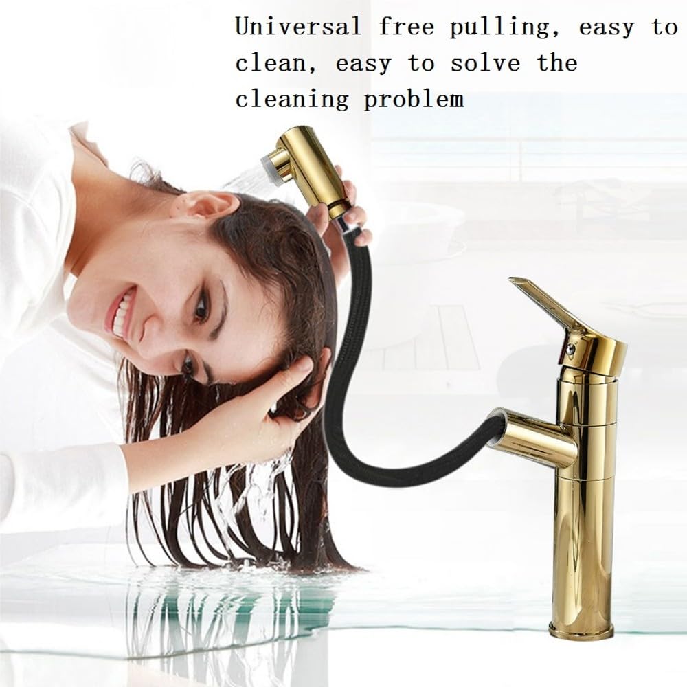 Grifo Giratorio de Cobre para baño con pulverizador extraíble, Grifo Mezclador de Agua fría y Caliente para bañera y Fregadero, Elegante y