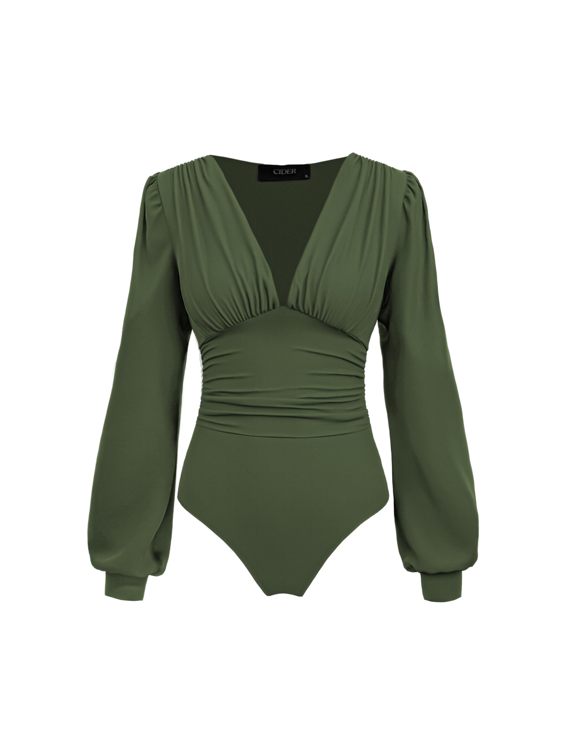 Long Sleeve Body Suits Womens V Neck Bodysuits Ruched Pleated Corset Bodysuit Leotard Trendy