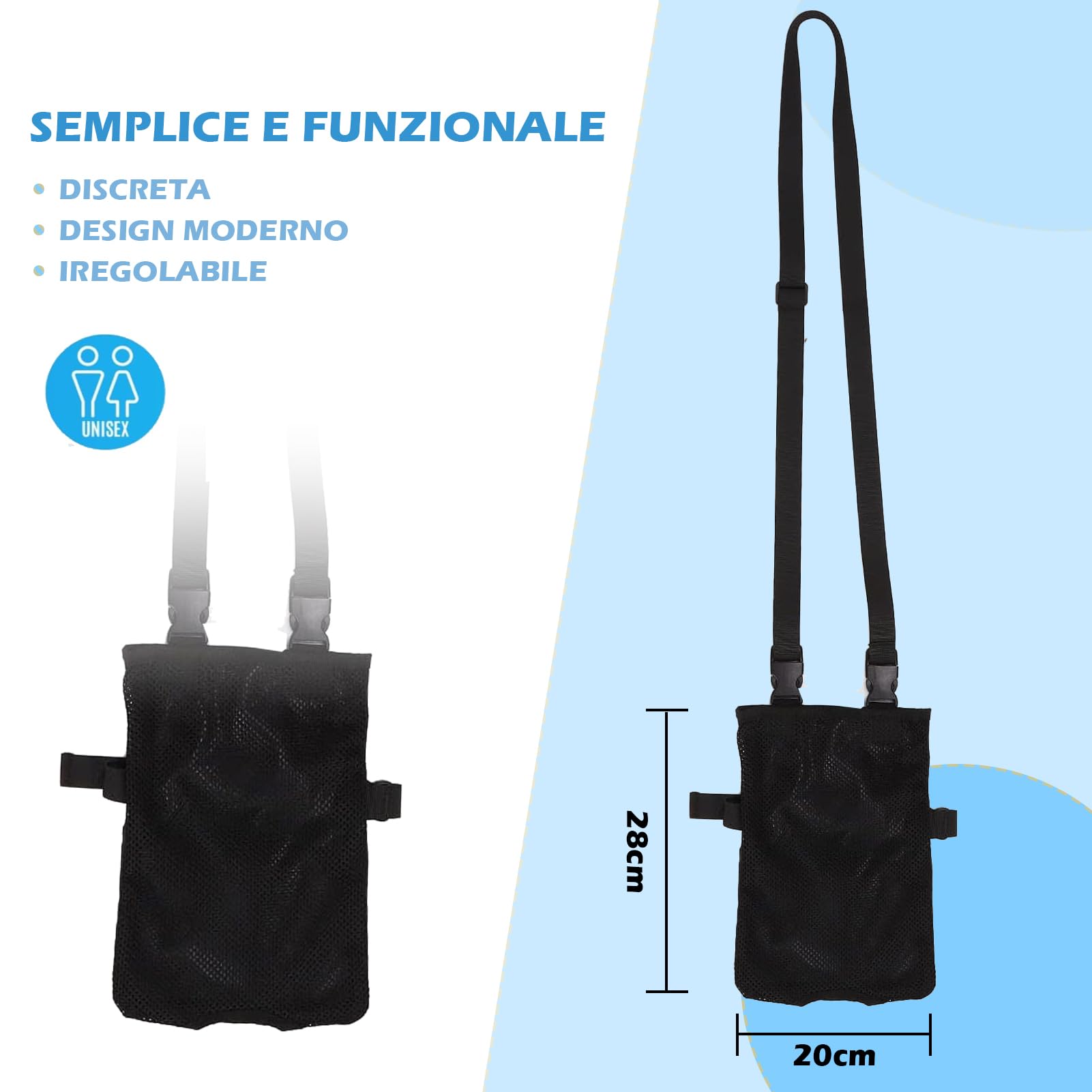 Bolsas para catéter universal, soporte elástico y versátil para catéter de pierna, bolsas de orina para llevar, correa de hombro ajustable y abertura invisible, usable y discreta (Negro)