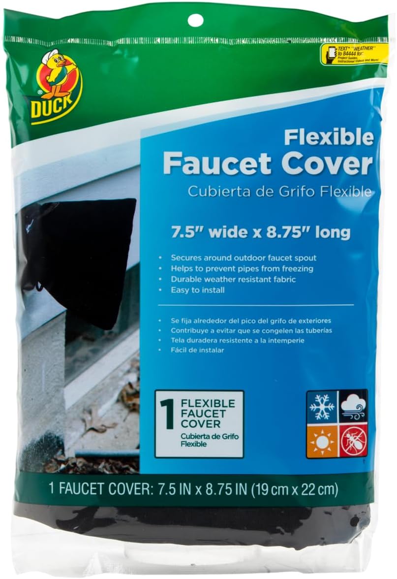 DuckBrand Insulated Soft Flexible Faucet Cover for Freeze Protection, 7.5 by 8.75-Inch, Black (280462)