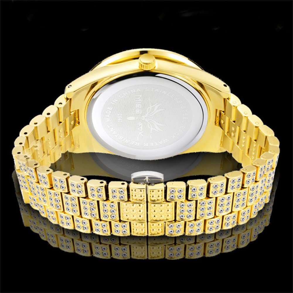 New Day Date Watch for Men Women Couple Luxury Full Diamond Silver Quartz Wristwatch Hip Hop Iced Out Bling Bling Watches