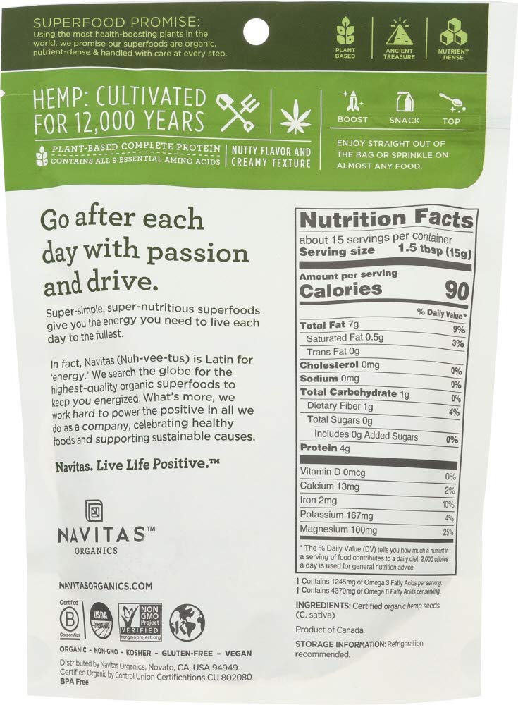 Navitas Naturals Hemp Seeds Shelled, 8-Ounce (Pack of 4)