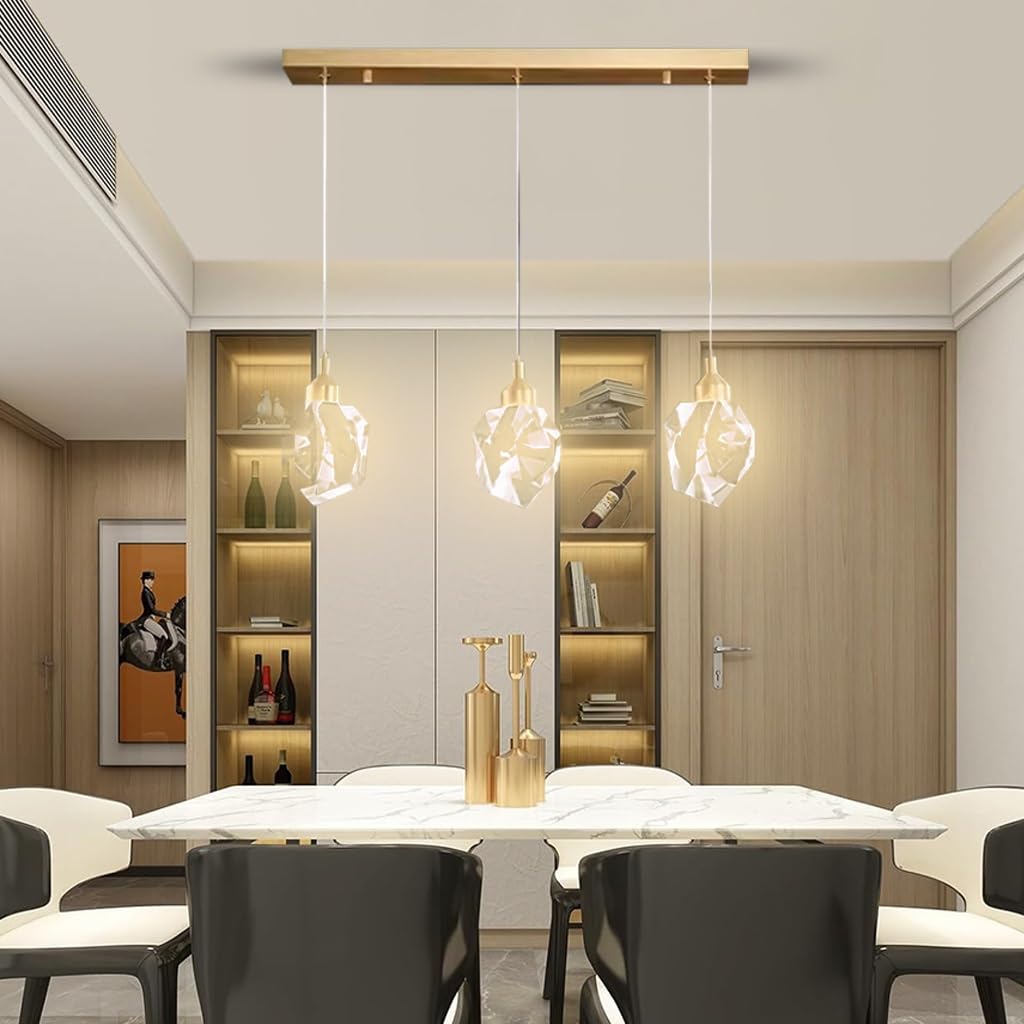 LYSDjia Crystal 3 Lights Pendant Light Modern Cluster Chandelier Dimmable LED Hanging Lamp Fixture with gold Teardrop Design Stylish Lighting for Kitchen Island Dining Room Hallway Bathroom (Color :
