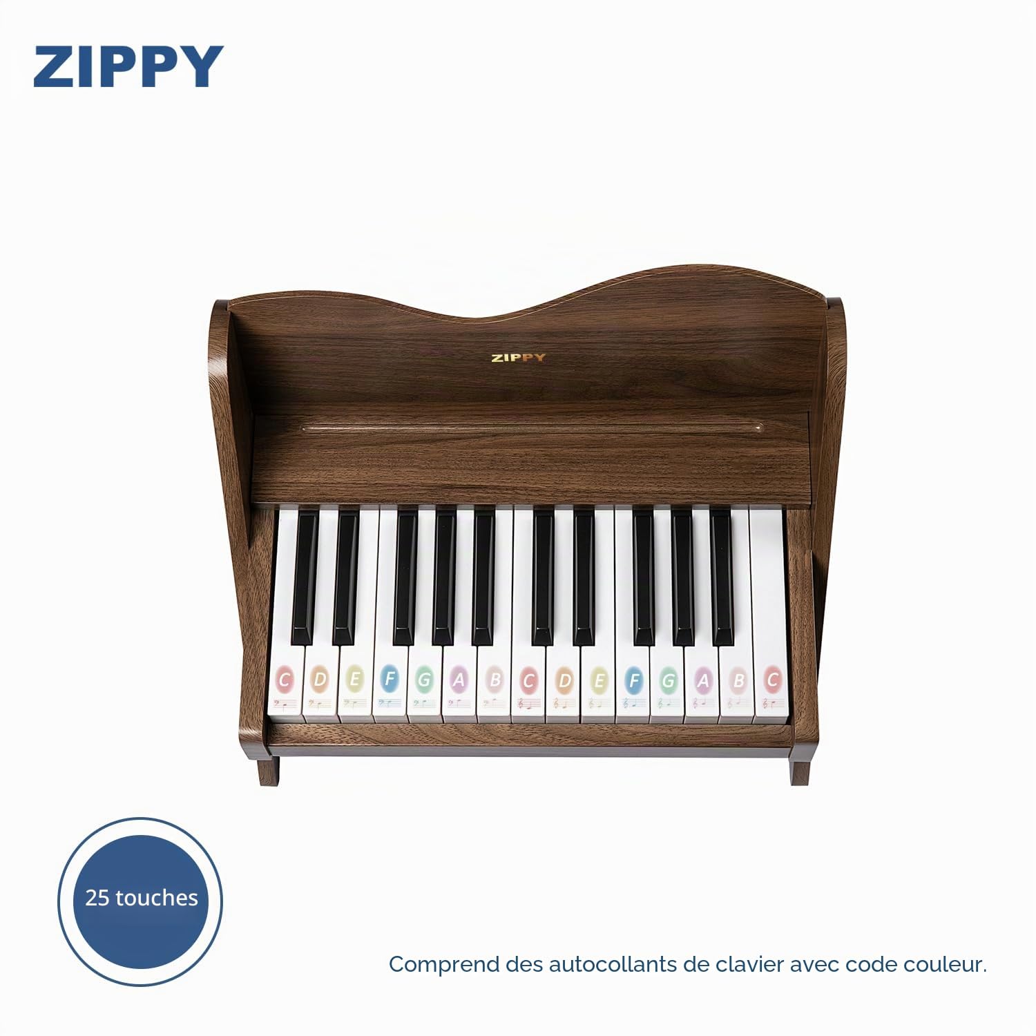 ZIPPY Clavier de Piano pour Enfants, 25 Touches, Volume réglable, Mini Instrument de Musique éducatif, Jouet en Bois pour Tout-Petits, Filles et garçons (Noyer)
