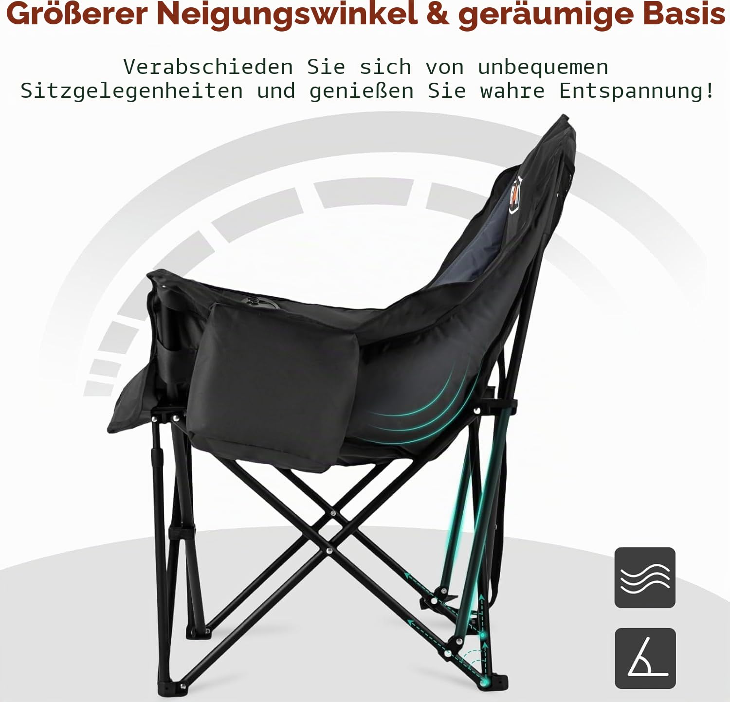 Overmont Übergroßer Klappbar Campingstuhl Campingsofa - bis 204KG Belastbar - Faltbar Campingsessel Gepolstert mit Getränkehalter Kühltasche hoher Rückenlehne für Outdoor Indoor Camping Garten Schwarz