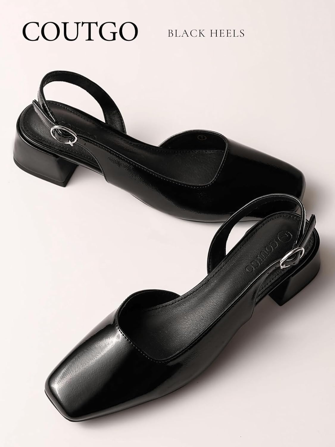 Coutgo Womens Chunky Low Heels D'Orsay Slingback Pumps Closed Square Toe Work Office Dress Shoes - Image 3