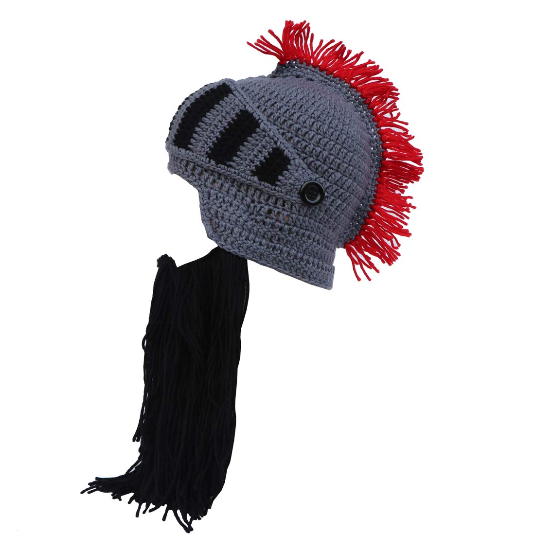 Xinqiao Mens Handmade Beanie Knit Funny Hat Cosplay Roman Knight Costume Caps (Black)