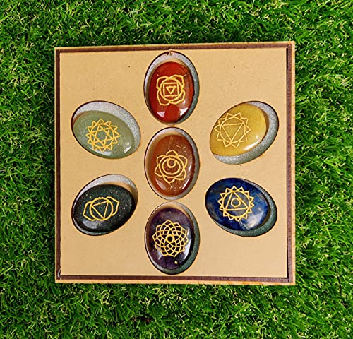 Wonder Care 7 Chakra stones set Reiki healing engraved palm worry pocket stone stress anxiety relief chakra balancing crystal Stable Mind Meditation Aid Yoga - Image 3