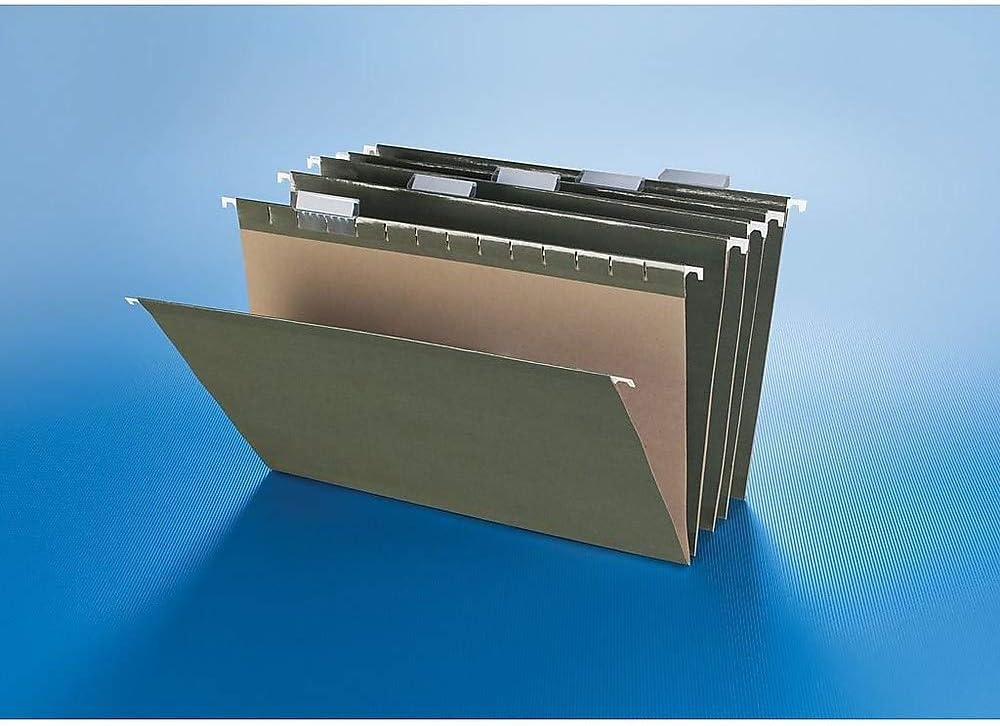 Staples Recycled Reinforced Hanging File Folders, Legal Size, 5‑Tab, Standard Green, Tear‑Resistant – 25/Box