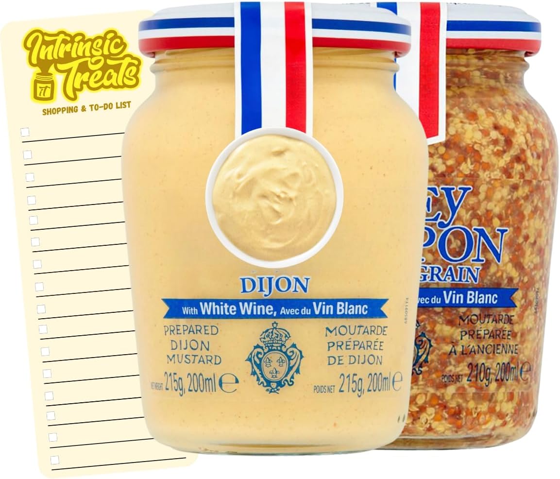 Mustard Bundle with Grey Poupon Dijon 215g and Wholegrain Mustard 210g with Intrinsic Treats Shopping List Card