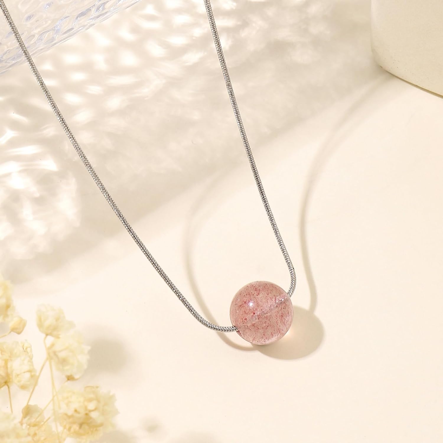 Lit Wall Crystal Necklaces for Women 10mm 18K Gold White Plated Crystal Pendant Natural Stone Necklace Adjustable Gemstone Necklace Healing Crystal Necklace Silver Necklaces for Women - Image 2