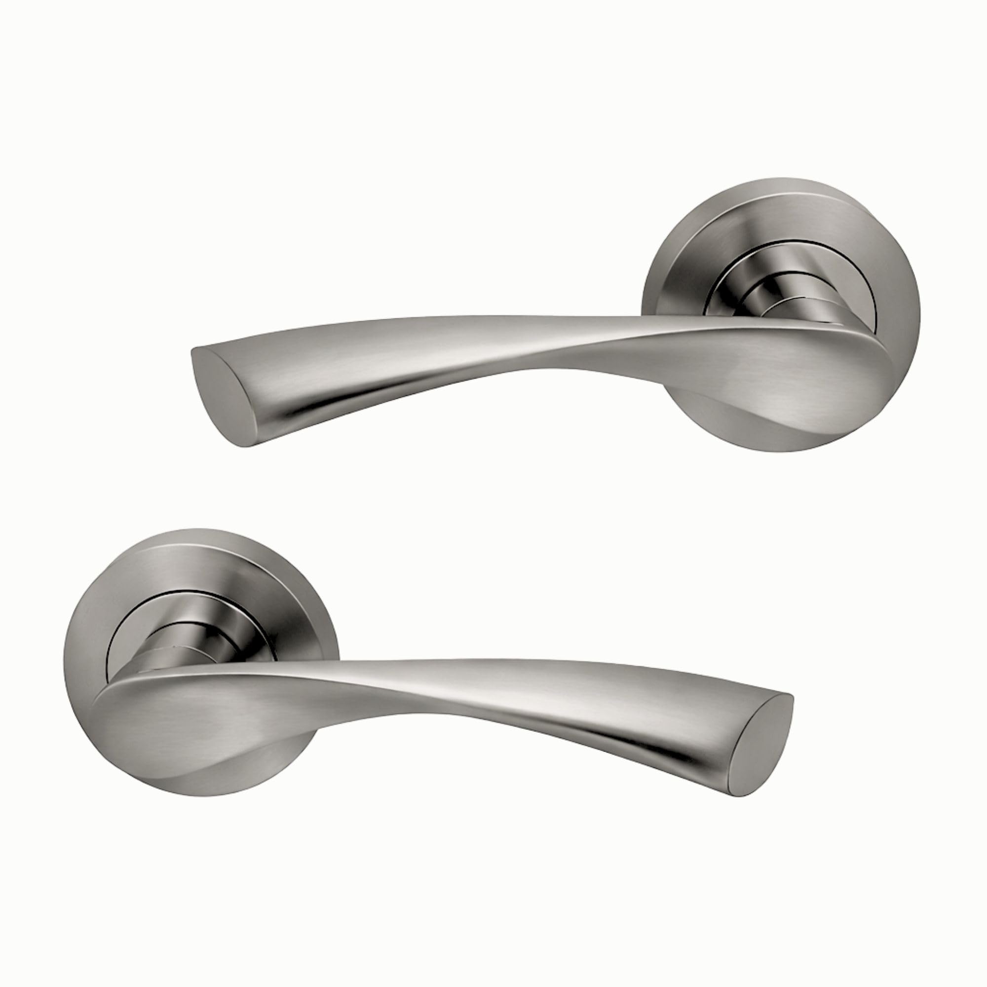 Uap Nickel Zeta Internal Door Handles On Round Rose, Satin Lever Handles For Interior Wooden Doors, Keyless Pair