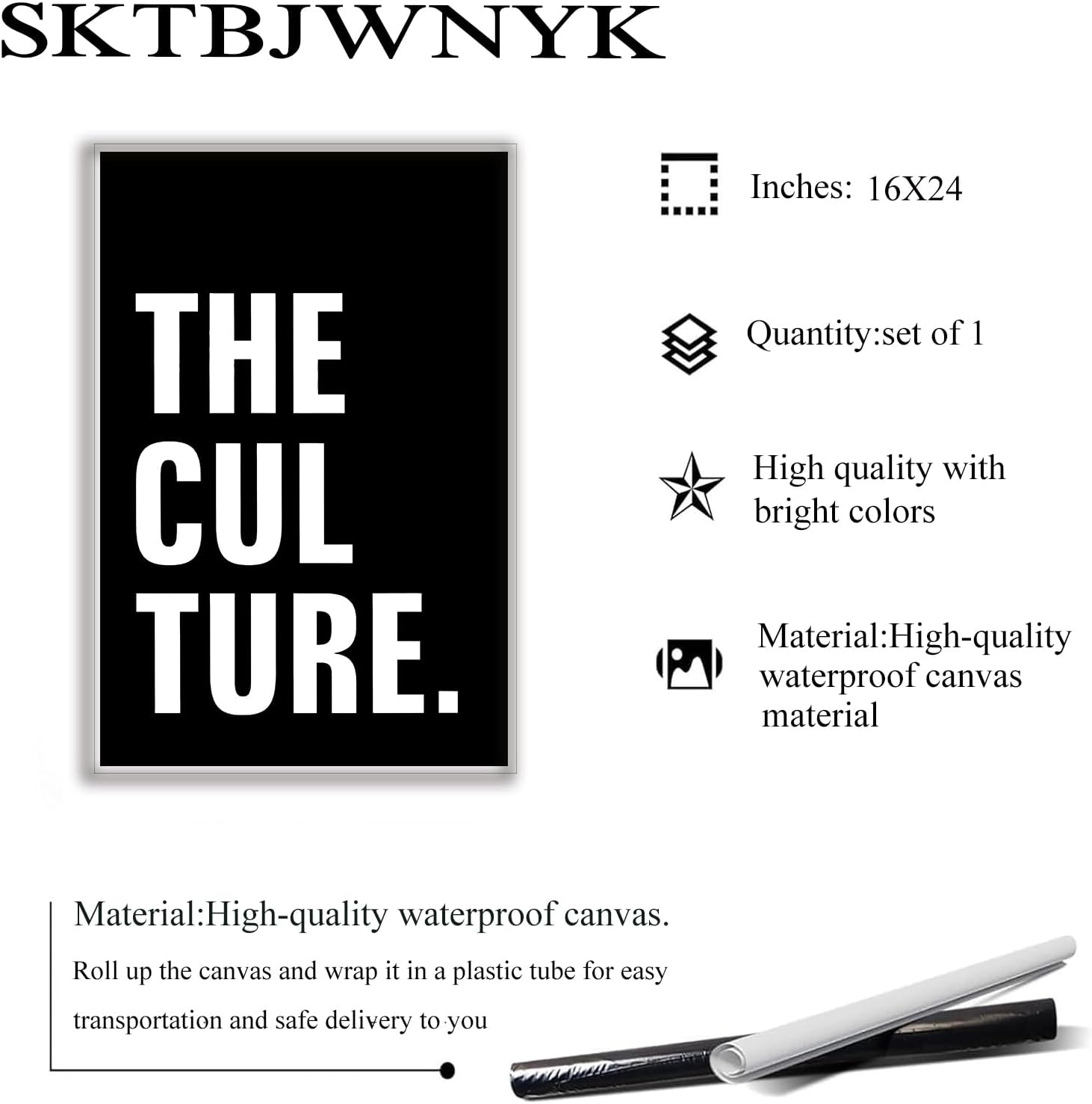 Black and White The Culture Canvas Poster African American Wall Art Poster Fashion Pop Minimalist Art Prints Excellence Word Home Decor for Bedroom,Office Room Decor Studio Decor 16x24 Inch Unframed