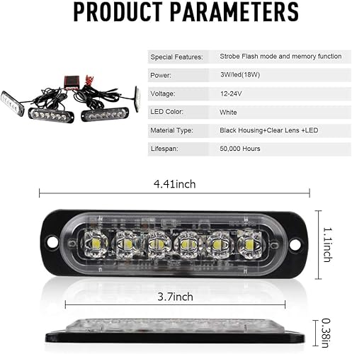 Miniatura 2 de Sidaqi Luces estroboscópicas de emergencia LED con control remoto, color blanco 4 en 1 24 LED, luz intermitente de construcción de advertencia de