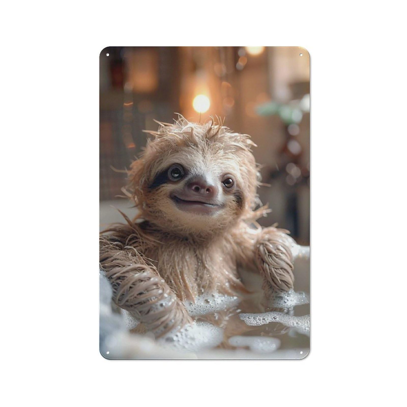 Junmoney Sloth Bath Time Rustic Tin Sign 30X20cm For Café Or Home Bar, Suited To Hospitality Decor Collectors