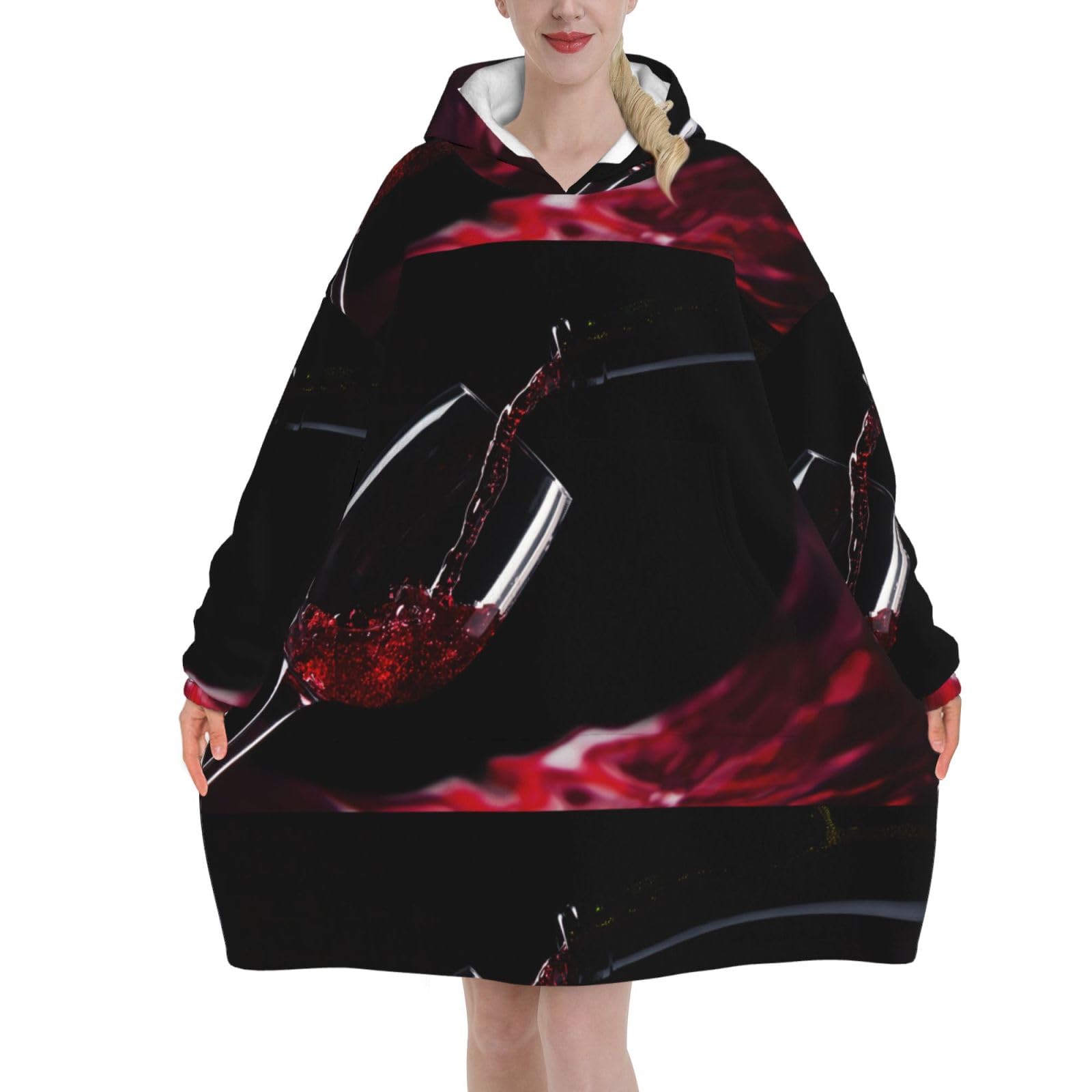 Sweat à capuche en flanelle douce style couverture couleur bordeaux - 8