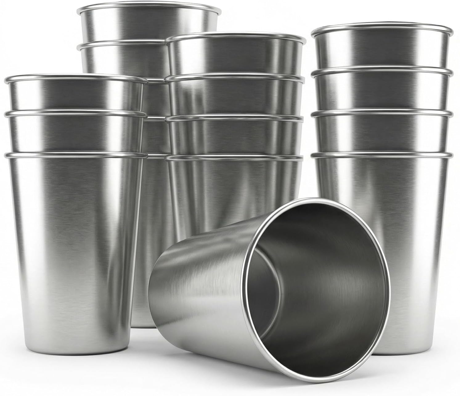 QWORK 12oz Stainless Steel Cups, 16 Pack 350ml Metal Tumblers – Stackable Shatterproof Design for Home, Camping & Parties