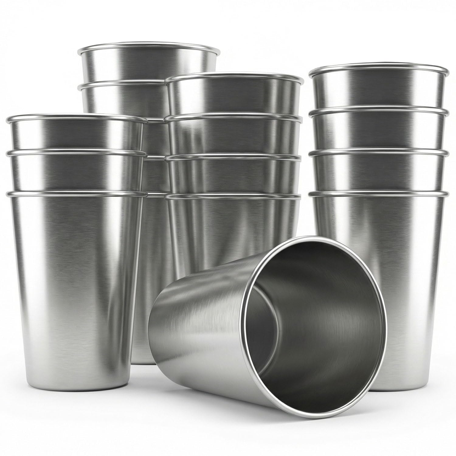 QWORK 12 Ounce Stainless Steel Pint Cups, 16 Pack 350ml 304 Steel Cup, Metal Drinking Glasses, Shatterproof Cup
