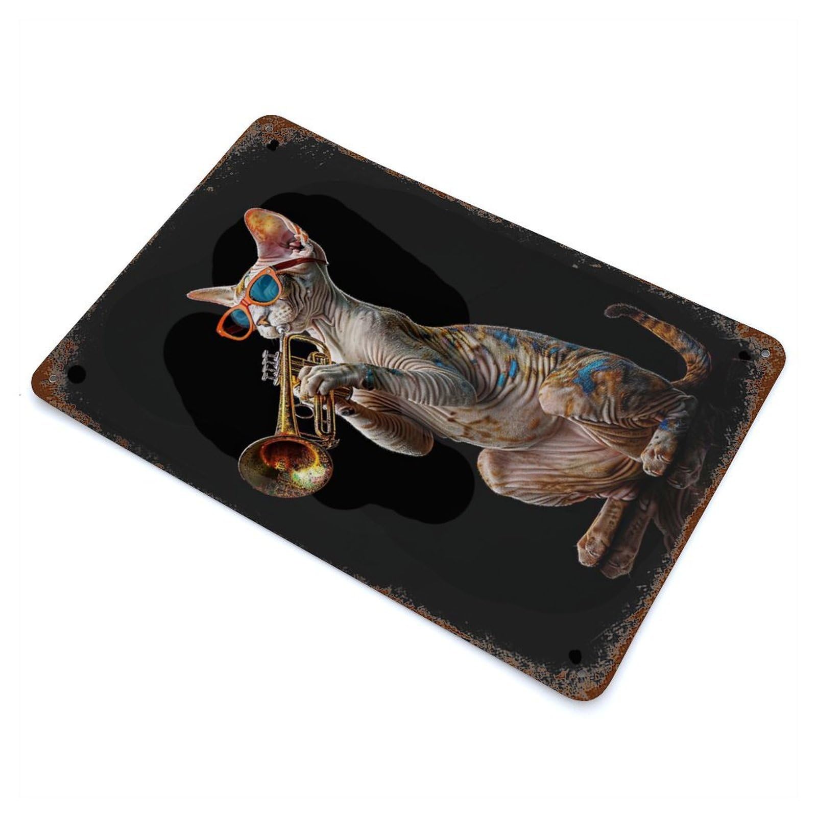 Oriental Shorthair Trumpet Aged Metal Wall Plaque 11.8"x7.9", Old School Wall Decor for Garage, Pub Or Kitchen