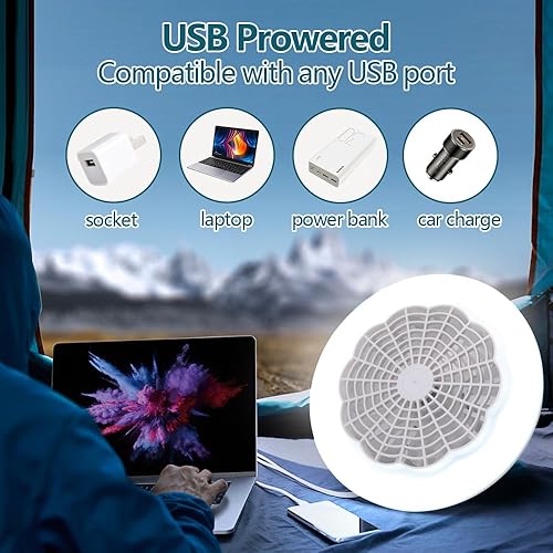 Miniatura 7 de Rechargeable Camping Light Fan Combo 5000 Lumen 3000mAh 3 Lighting Modes 3 Speed Foldable Camping Fans for Tents Hanging Camping Tent Fan LED Light