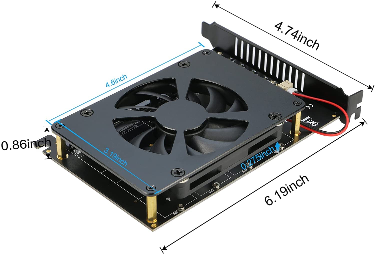 RIITOP Adapter Quad NVMe PCIe 4 porty M.2 SSD na PCI-e 4.0/3.0 x16 karta z obsługą wentylatora 2280/2260/2242/2230 NVMe SSD (PCI-e wymagane rozgałęzienie)