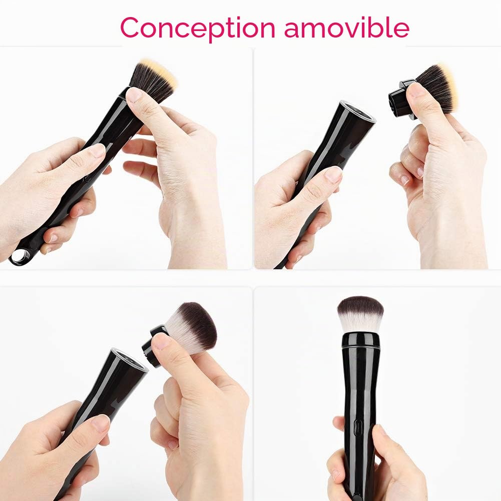 Pinceau électrique de Maquillage, Pinceau Rotatif Automatique de Maquillage avec des têtes de Brosse de Fondation et de Fard à Joues, Machine de Nettoyage de brosses cosmétiques