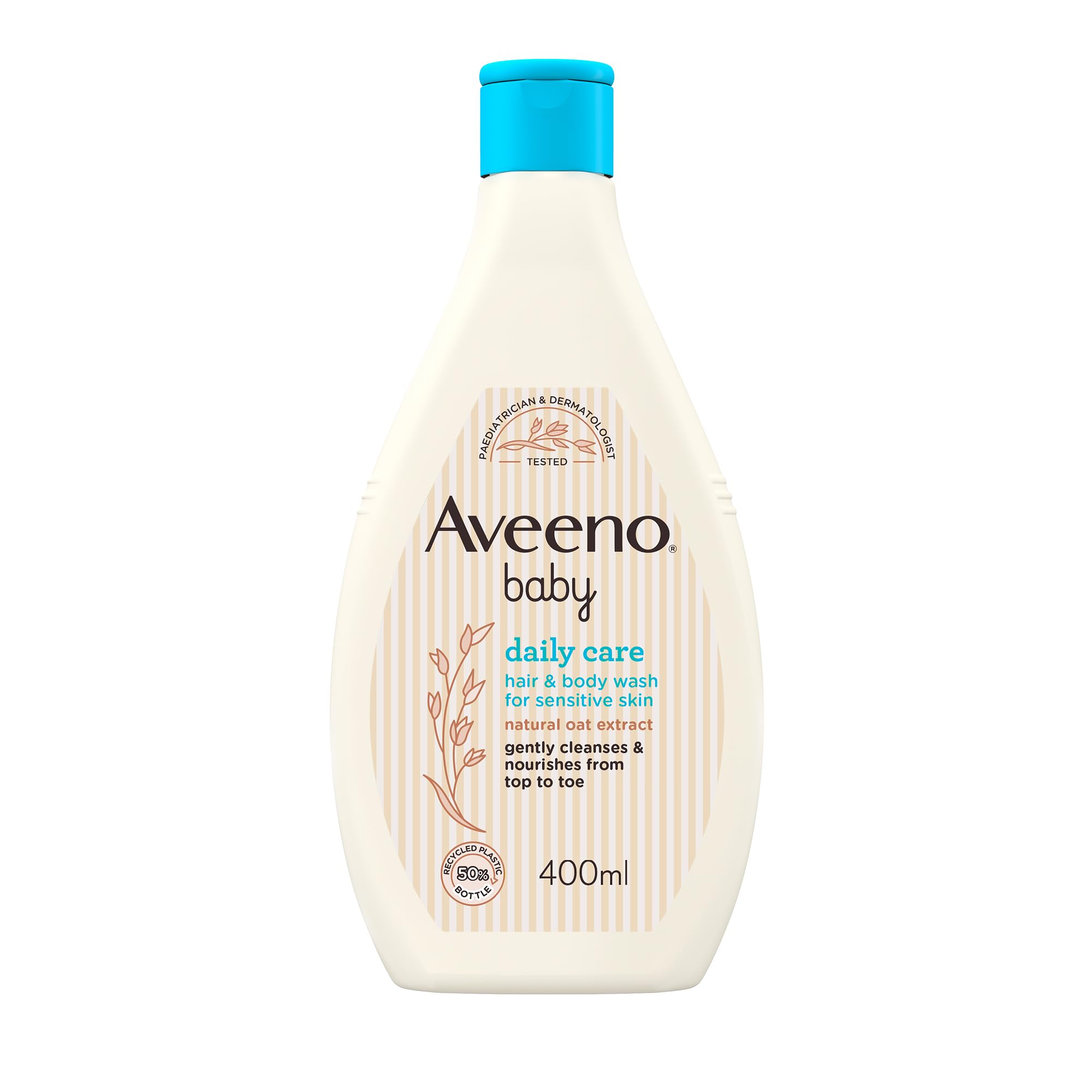 Aveeno BabyDaily Care Hair and Body Wash, ideal for everyday use, gently cleansing and nourishing for delicate hair and skin. Lightly fragranced, 400 ml