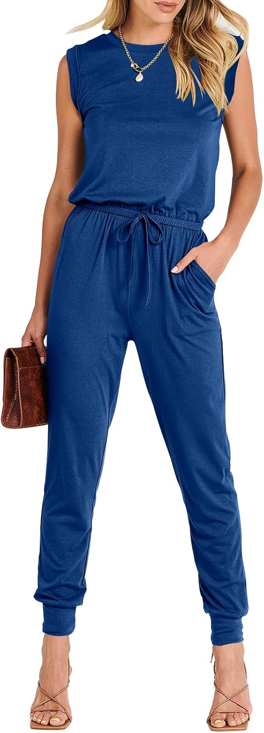 ANRABESS Womens Summer Sleeveless Jumpsuits Casual Dressy Stretchy Crewneck Rompers One Piece Outfits Fall Fashion 2025