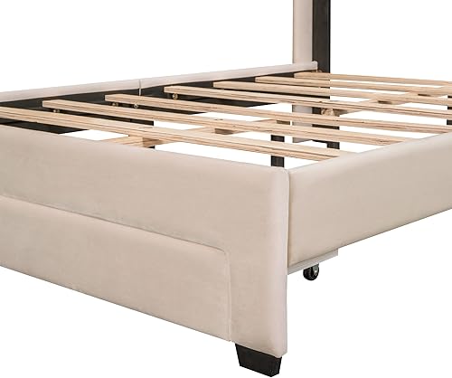 Miniatura 54 de Cama de plataforma de tamaño Queen con cajones para dormitorio, marco de cama tapizado de terciopelo para niños, niñas, adolescentes y adultos, no