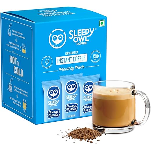 Sleepy Owl French Vanilla Flavour 100 Arabica Coffee Sachet
