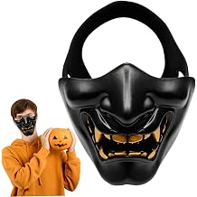 Evil Half Face Mask Demon Lower Face Protective Mask TPU Golden for CS Game Halloween Party Black..