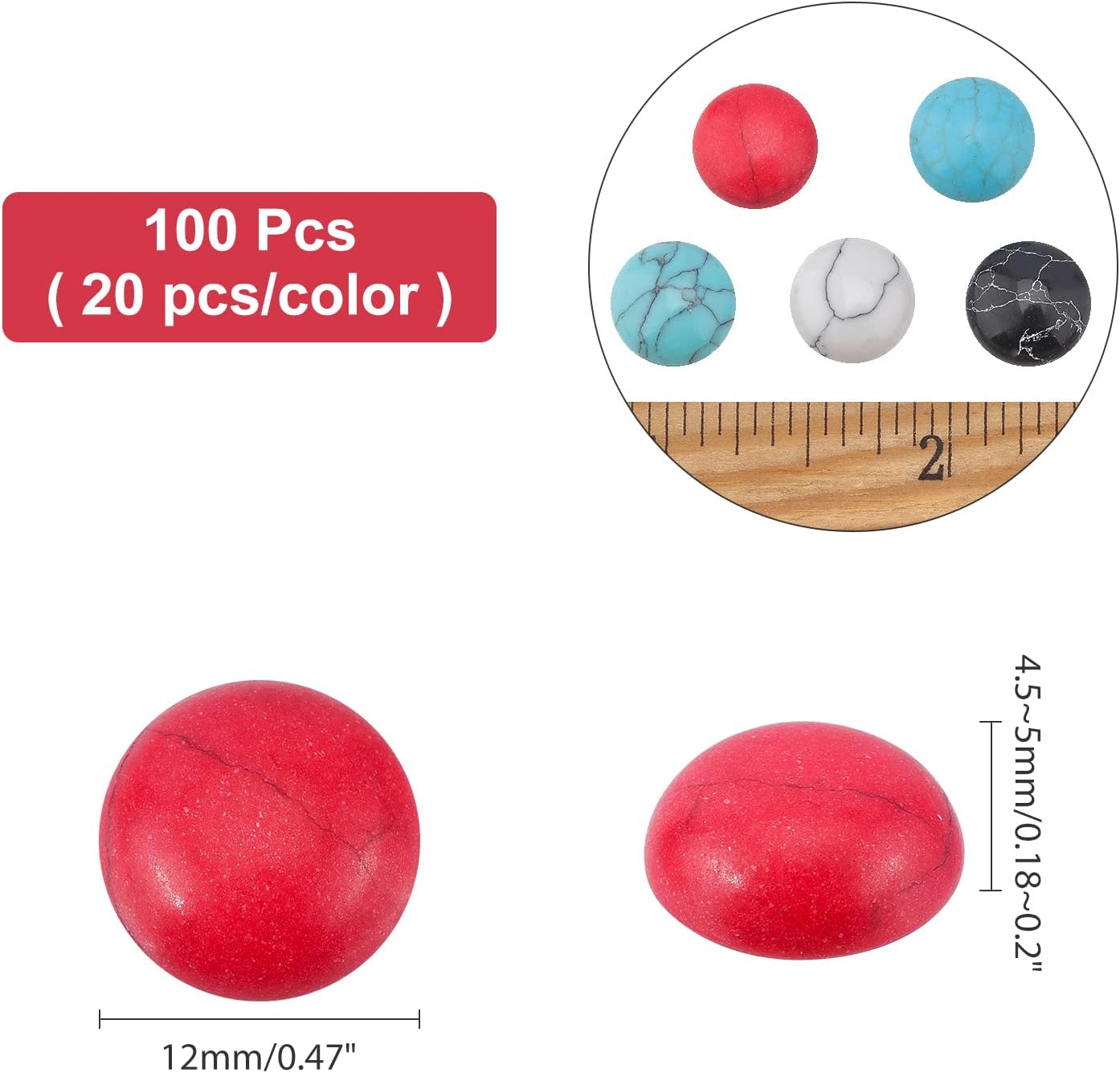 arricraft 100 Pcs Cracked Stone Cabochon, 12mm Flatback Gemstones Beads Mixed Colors Synthetic Turquoise Cabochons for Jewelry Making - Image 2