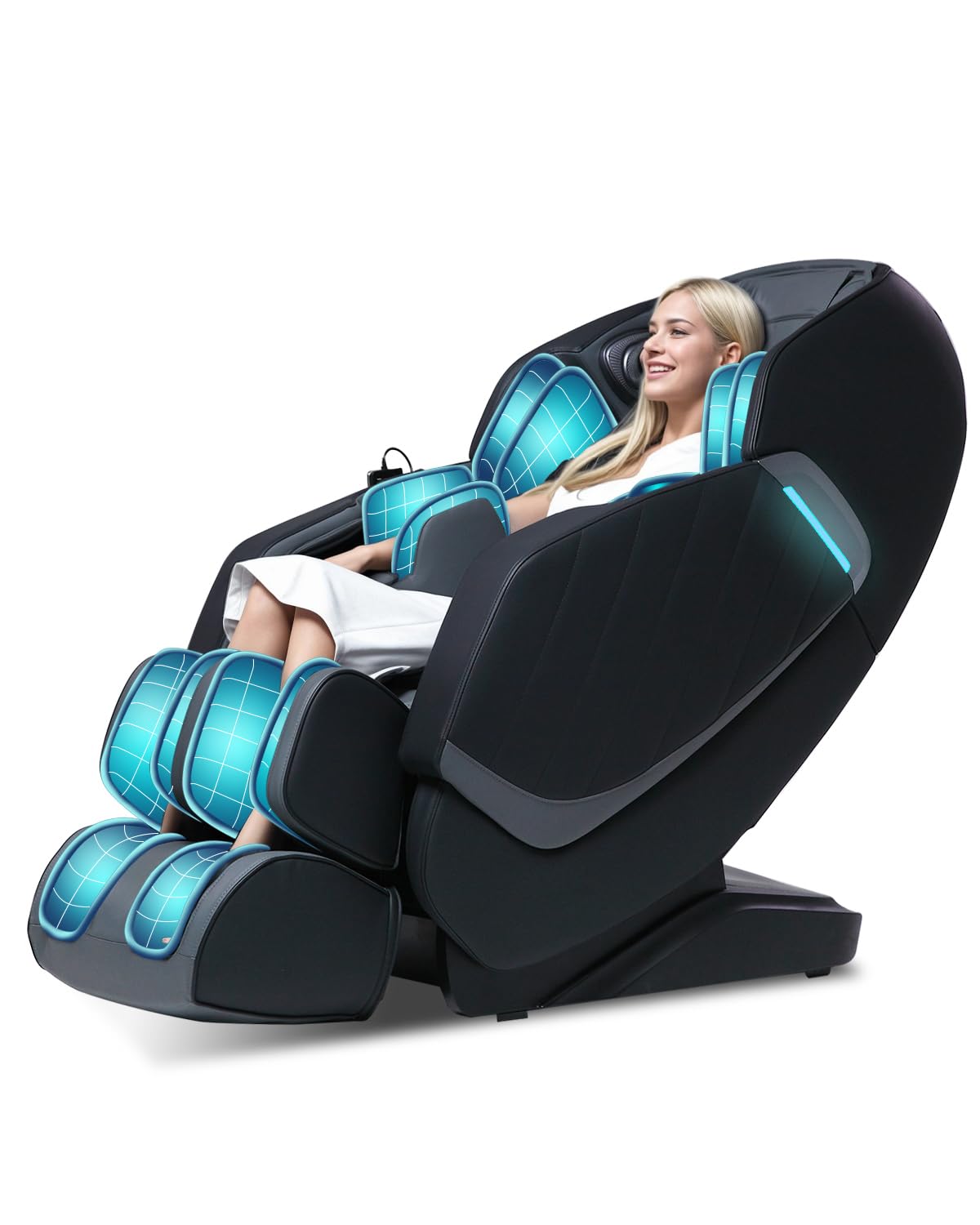 Fauteuil de Massage Complet du Corps avec Zero Gravity 3D Massage Intelligent Body Scan Détection SL Track Massage des Pieds Chauffage Haut-Parleur Bluetooth Noir