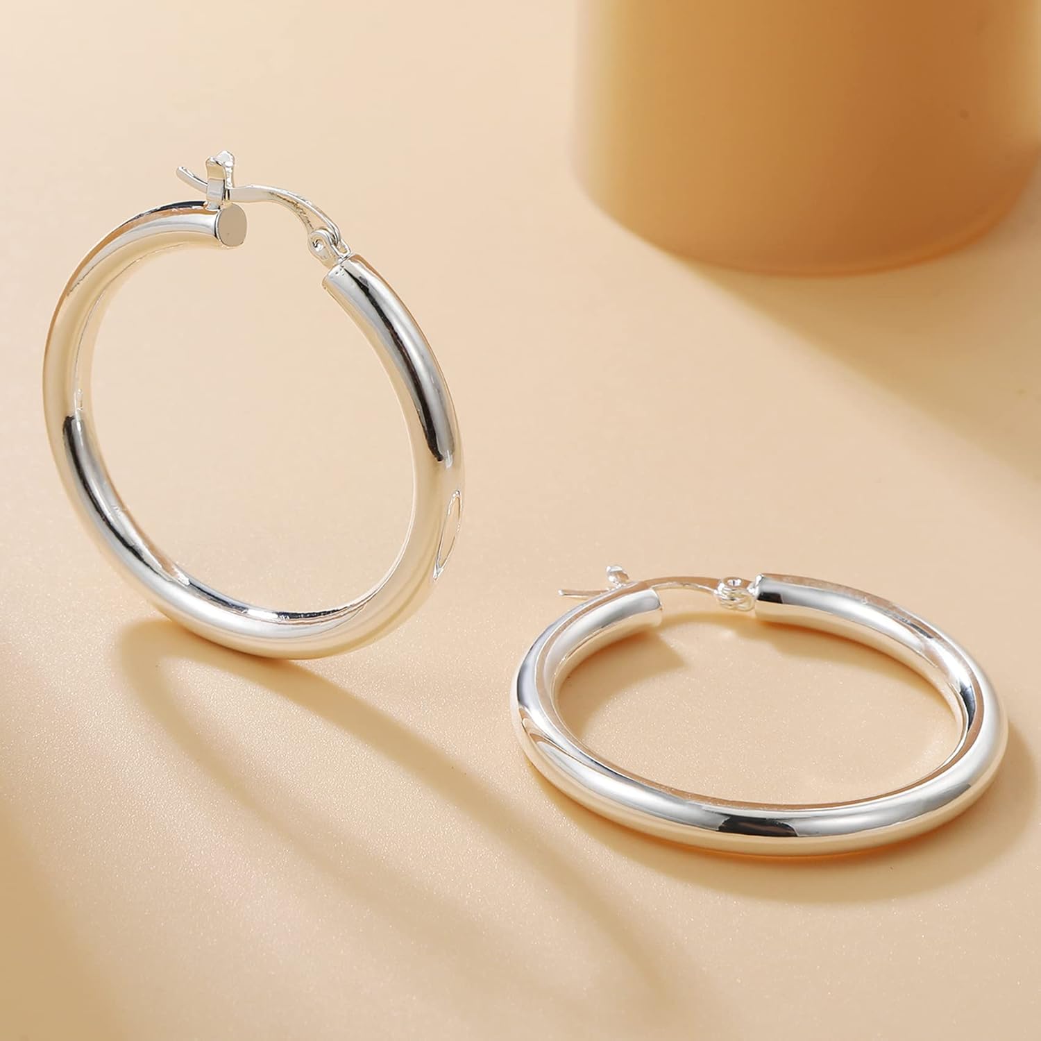 4mm Thick Gold Chunky Earrings Steling Silver Post Hoops Earrings For Women Hollow Tube Hoops Earrings Thick Gold Hoop Earrings Hypoallergenic Lightweight Gold Hoop Large Earrings 20/30/40/50/60MM - Image 8