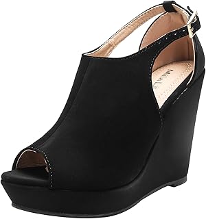 Mila Lady Lisa 2 Women's Platform Wedges Cutout Side Straps, Peep-Toe Ankle Bootie, Heeled