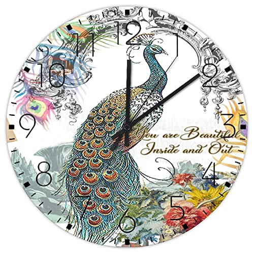 Horloge sans tic-tac 38cm au design paon avec de belles plumes de queue - 2