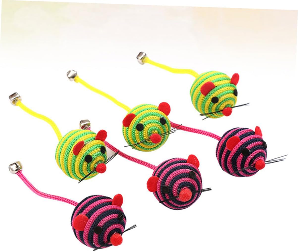 Cabilock 6pcs Interactive Cat Cotton Thread Mice with Bell, Funny Mouse Kitty for Indoor Play, Random Color Assortment for Cat Breeds