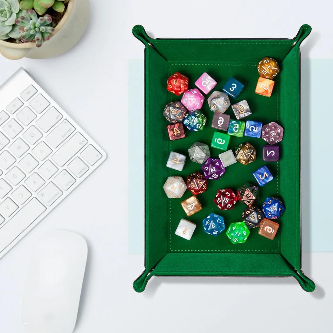 1 Pcs Klappbares Würfeltablett Rechteckig PU Leder, Samt Würfelbrett für Dungeons & Dragons RPG Würfelspiel D&D und andere Tabletop Spiele (Grün)