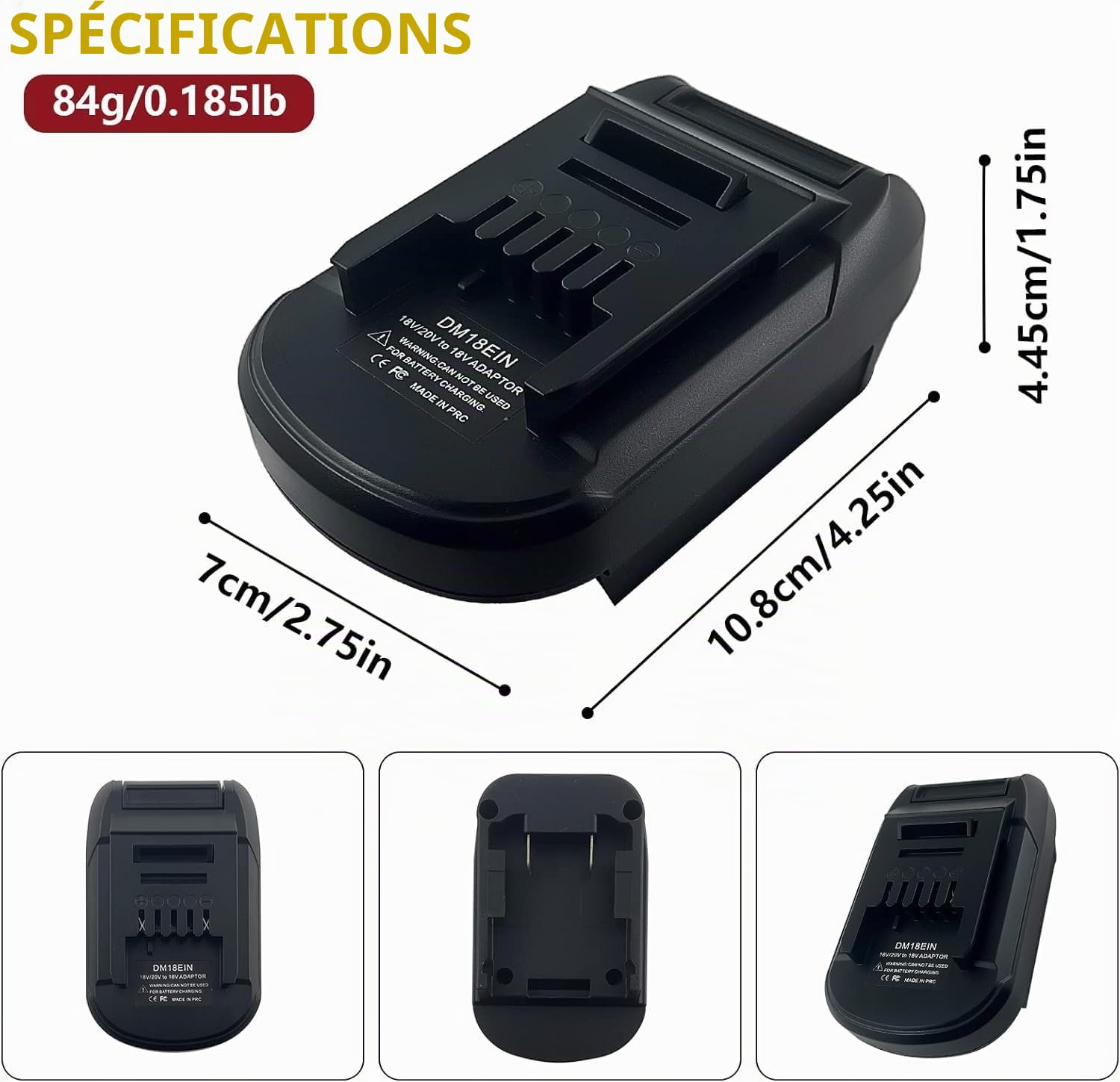 DM18EIN Adaptateur de Batterie pour Outils électriques Einhell 18 V, convertisseur pour Batterie Dewalt 20 V et Milwaukee18 V en Remplacement de la Batterie Einhell 18 V (Pas de Batterie)