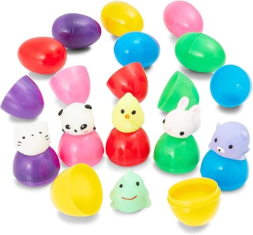Coloridos huevos de Pascua prerellenos con juguetes blandos para niños 25 pulgadas paquete de 12
