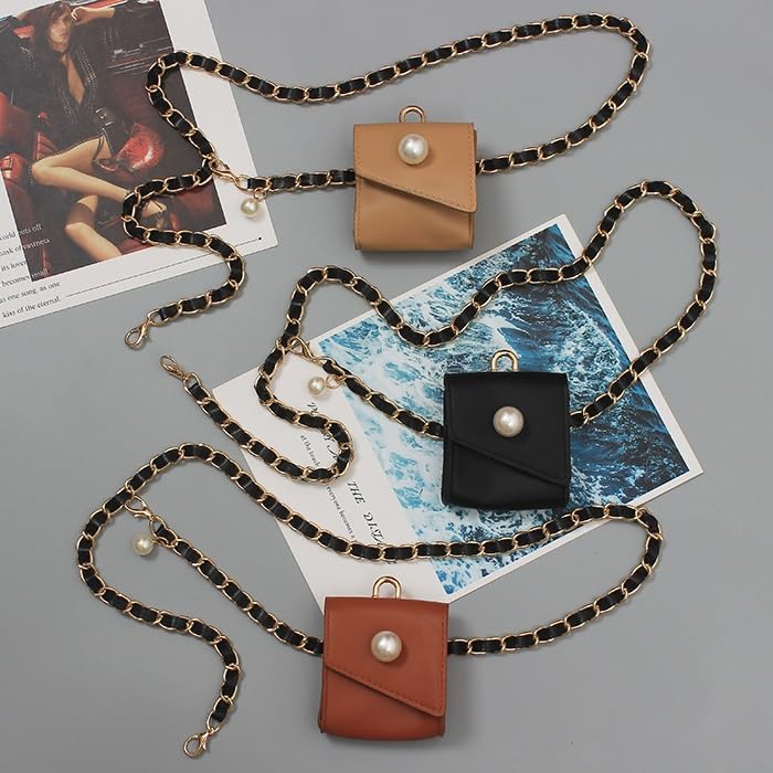 Small Waist Pack Belt Women's Chain Necklace Decorative Bag Chest Bag Crossbody Bag Small Square Bag(Black)2