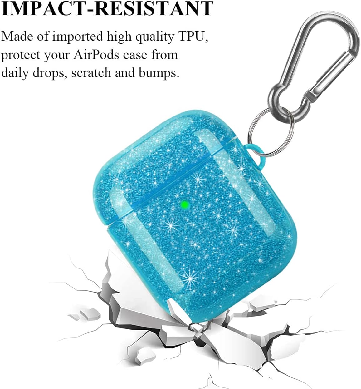 Sparkling Blue Case Compatible with AirPods, Full Protective Soft TPU Cyan Cover Compatible with AirPods 2 1 Wireless and Wired Charging Case ZPYOU -Blue