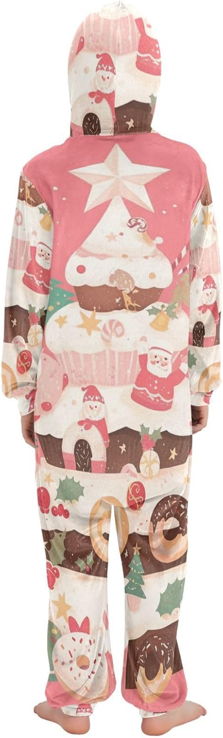 Donut Christmas TreeOnesie PajamasSoft Casual Hooded One-Piecing Jumpsuitsfor Christmas Home