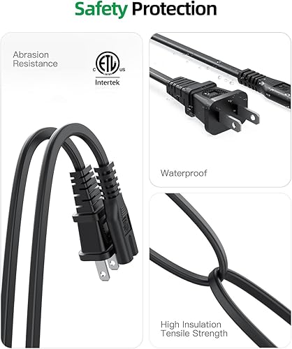 Miniatura 5 de Cable de alimentación de 2 clavijas apto para impresoras HP OfficeJet Pro, Envy, DeskJet Series – Cable de alimentación de CA de repuesto con